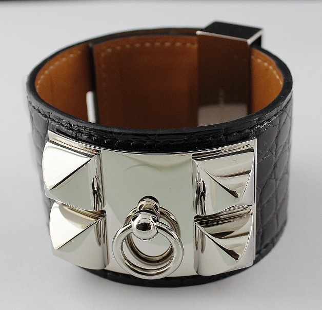 (image for) LIKE NEW Hermès Collier de Chien Croco Palladium Bracelet
